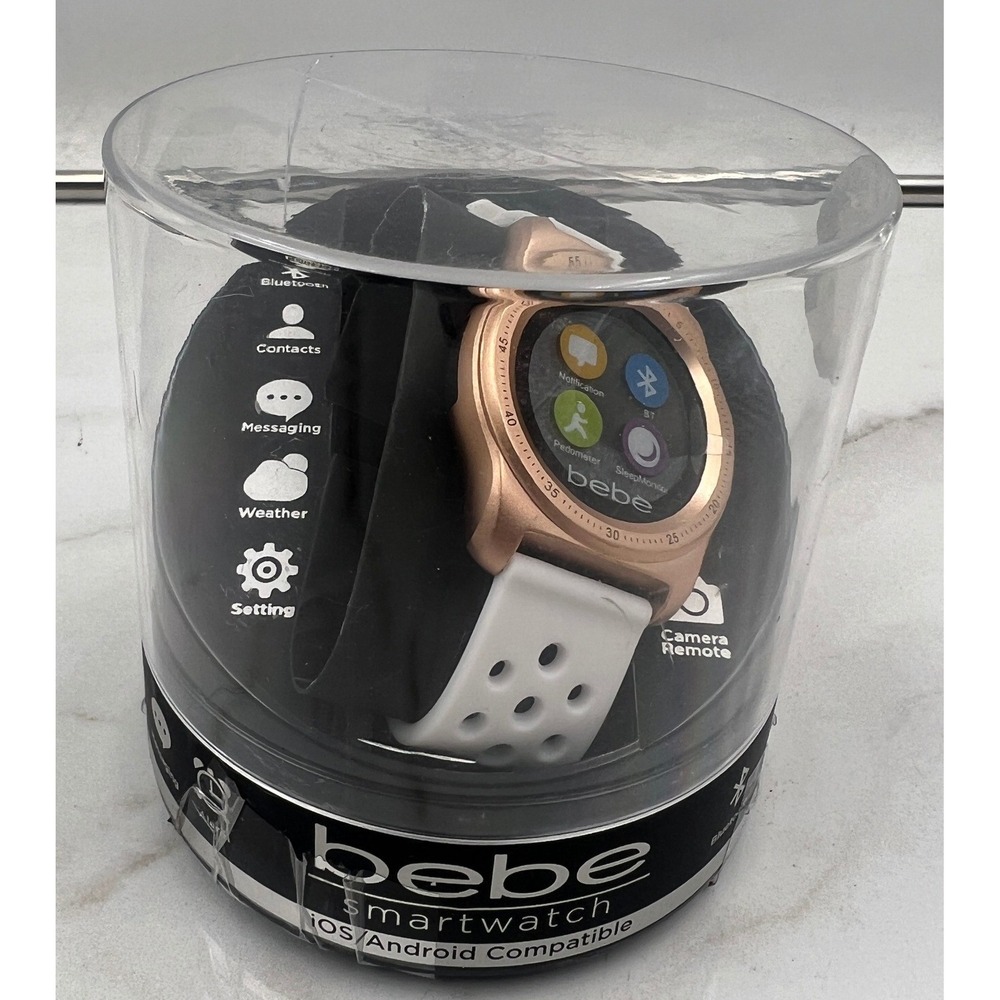 Bebe Smartwatch Rose Gold White Silicone Band iOS Android Compatible NEW